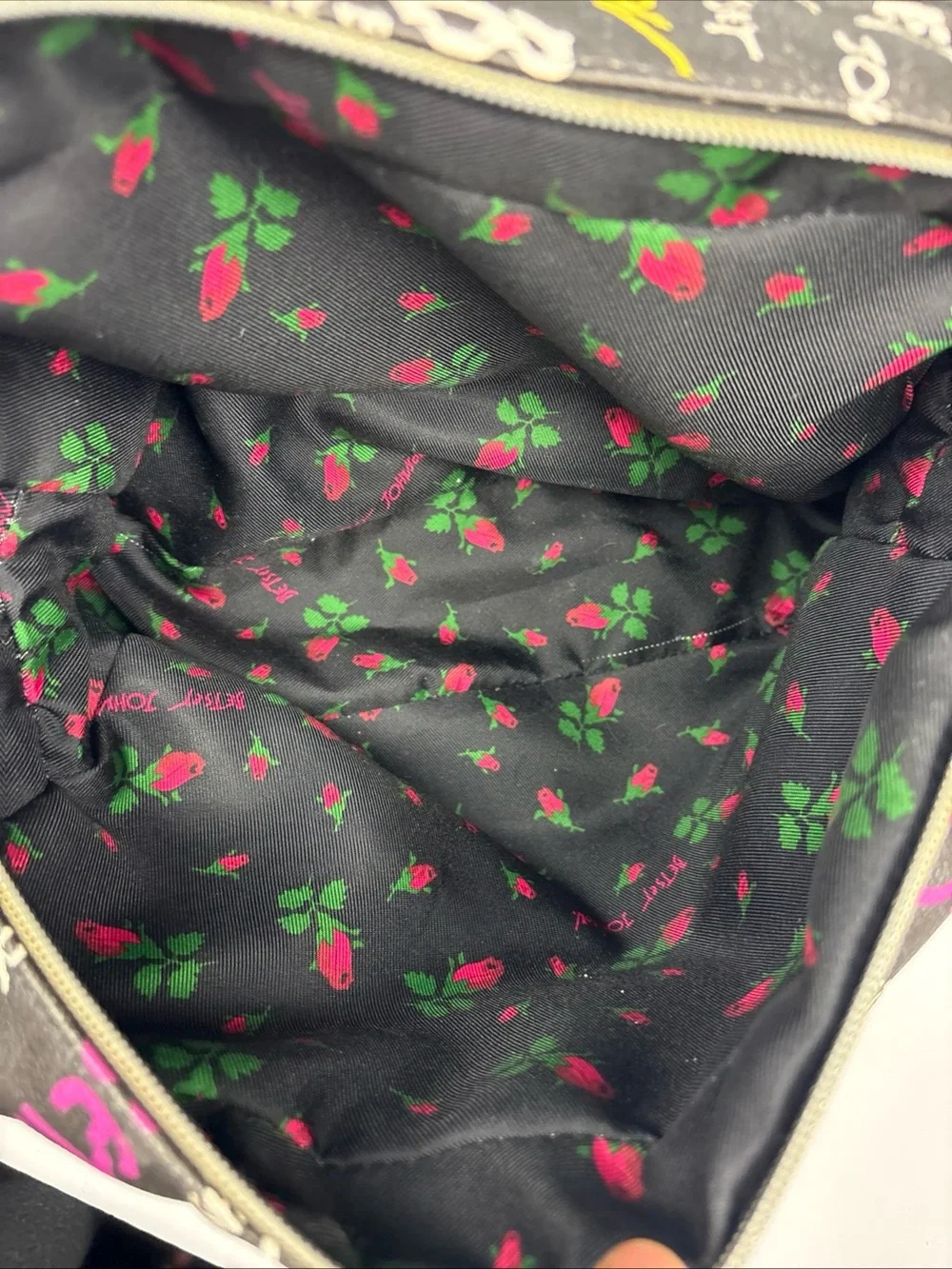 Betsey Johnson Cosmetic Pouch Bag Black Colorful Graffiti Logo Large Zipper